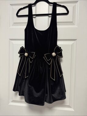Show Me Your Mumu Black Velvet Mini Dress with Decorative Bows